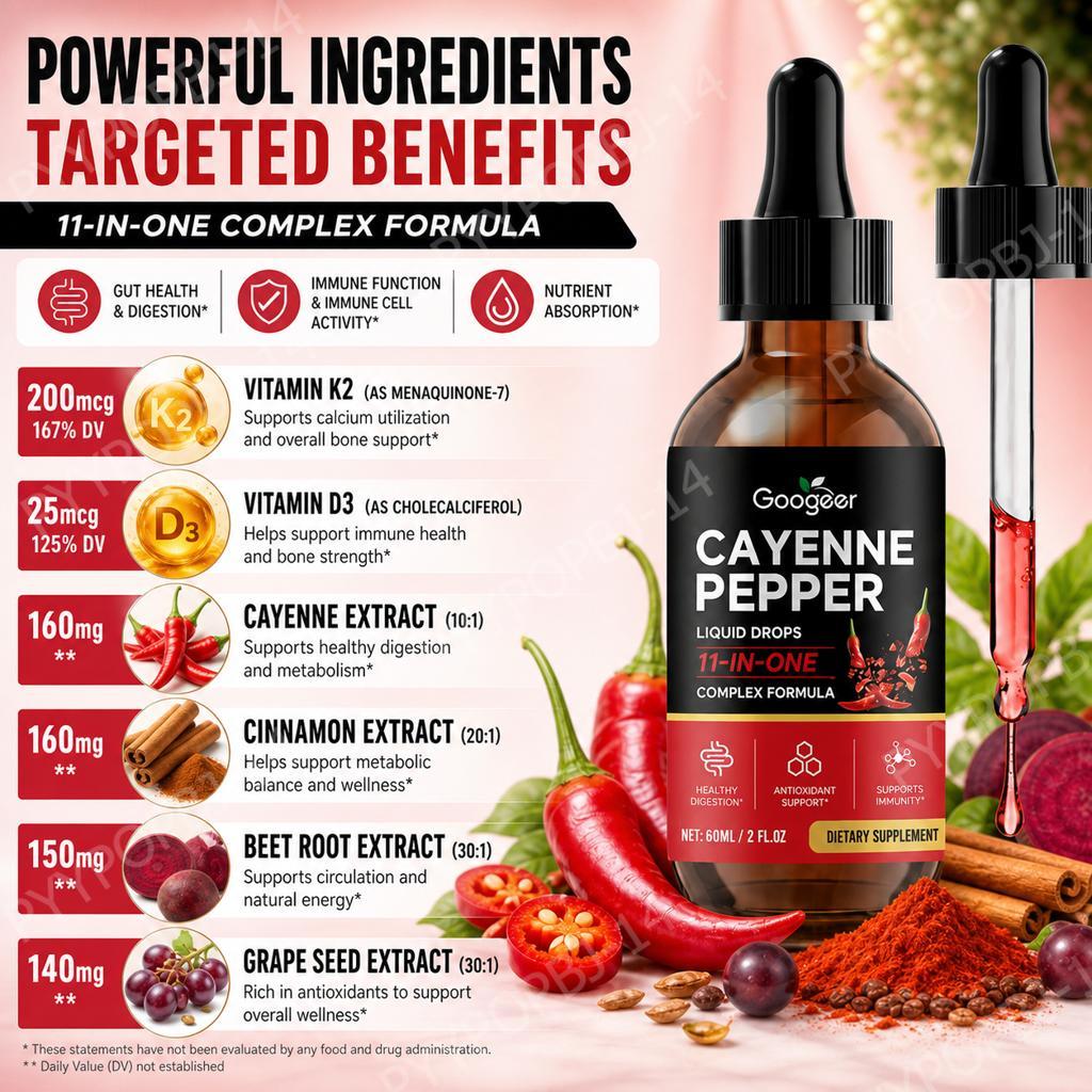 Жидкие капли Googeer Cayenne P – обзор и цена Vitamin D3 K2 Drop